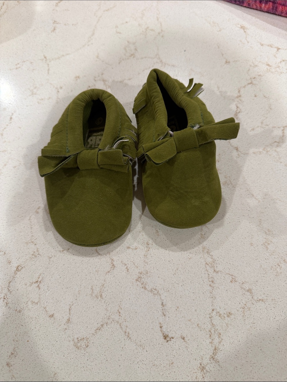 Romirus Olive Green Bow Baby Moccasins for Infants